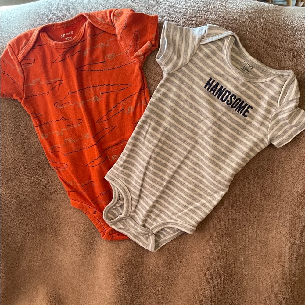 Carter's Orange and Gray Striped onesies Pack of 2 Gray 12 mos/ Orange 18 mos